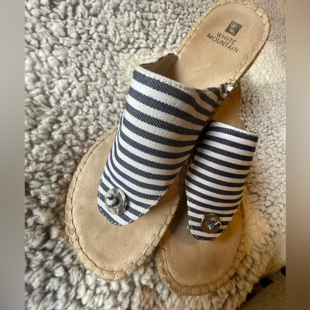 Nautical White Mountain Sandals-8.5-Navy/White Stripes-2 1/4” Heel